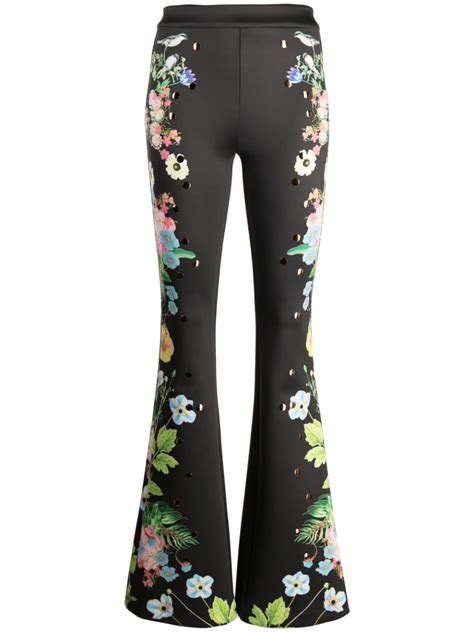 Cynthia Rowley Floral Print Flared Trousers Black Farfetch