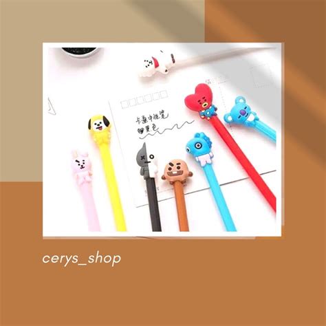 Kpop Pen Bts Bt21 Army Cute Cartoon Ballpoint Pen Rj Tata Pen Pulpen