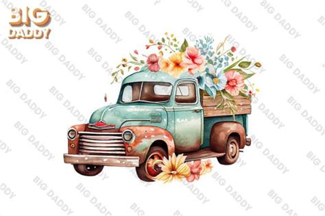 Vintage Truck Watercolor Clipart Graphic By Big Daddy Creative Fabrica