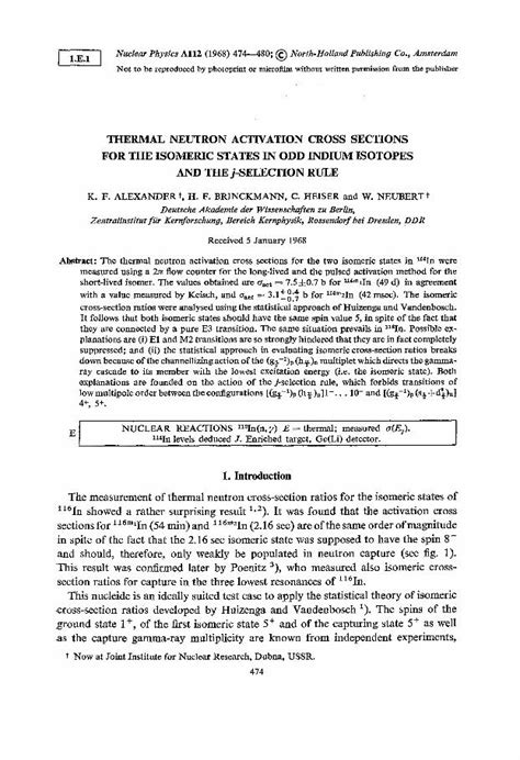 PDF Thermal Neutron Activation Cross Sections For The Isomeric States