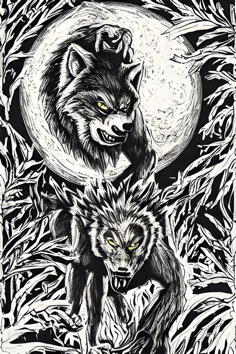Full Moon And Werewolf Border · Creative Fabrica