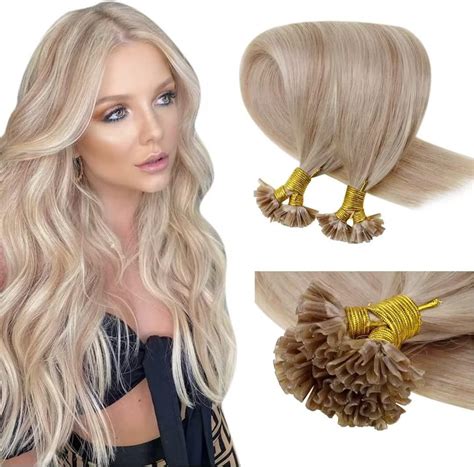 Laavoo 18inch Blonde Human Hair Extension U Tip Keratin Hair Extensions For Women U Tip