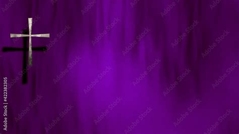 Waving satin with silver Christian Cross on liturgic violet purple copy ...