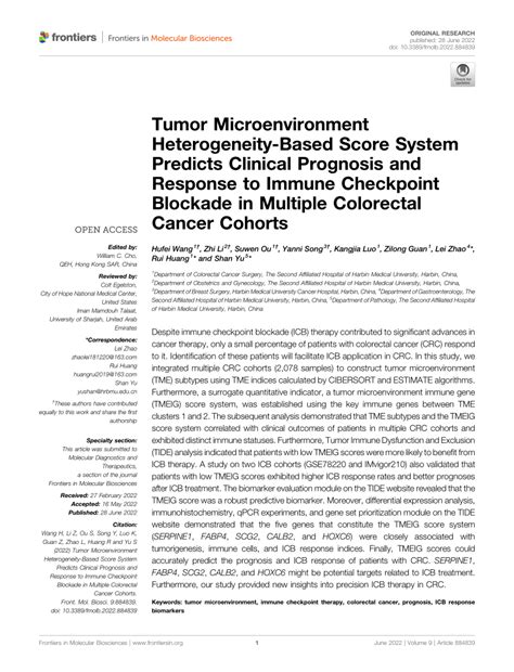 Pdf Tumor Microenvironment Heterogeneity Based Score System Predicts Clinical Prognosis And