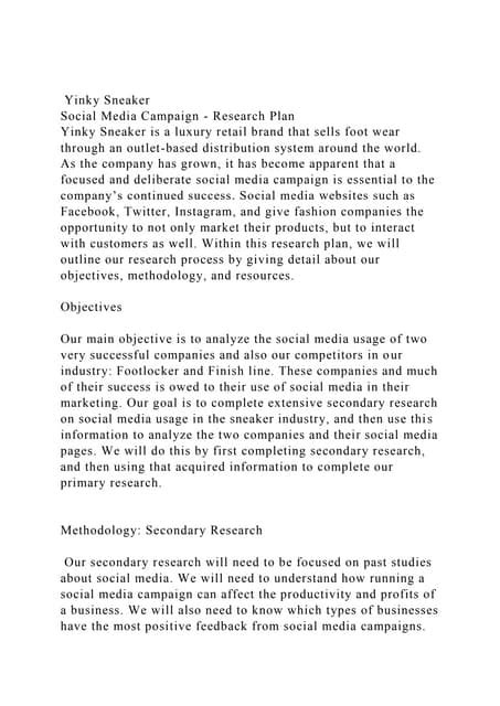 Yinky Sneakersocial Media Campaign Research Planyinky Sneak Docx