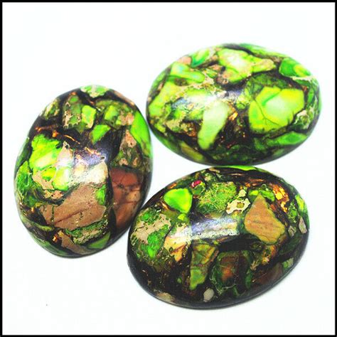 3pcs Green Sea Sediment Jasper Pyrite CAB Cabochons Oval 30x40mm DIY