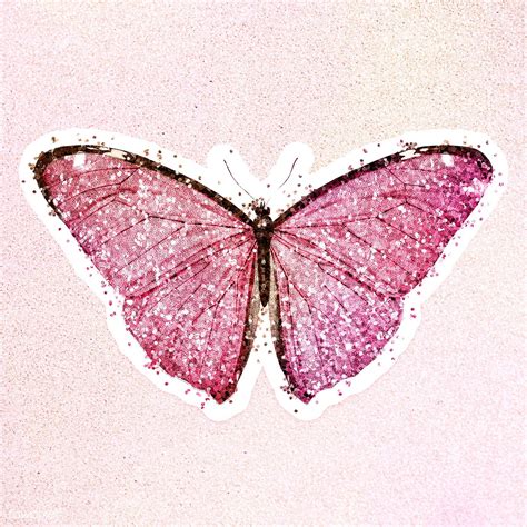 Glitter Pink Butterfly Sticker With White Border Premium Image By