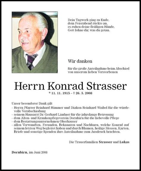 Todesanzeigen Von Konrad Strasser Todesanzeigen Vorarlberger Nachrichten