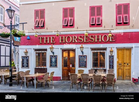 Waiting For Opening Time The Horseshoe Public House Gibraltar Stock