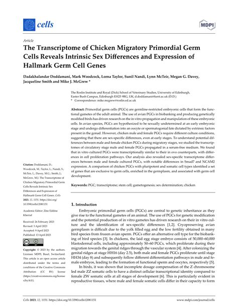 Pdf The Transcriptome Of Chicken Migratory Primordial Germ Cells