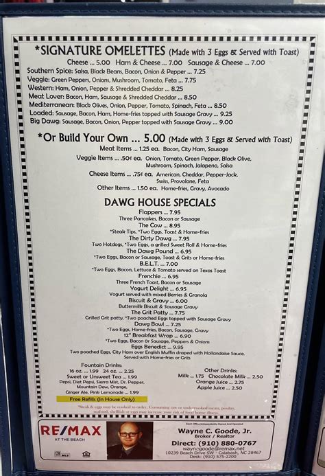 Menu at The Dawg House Grill OIB restaurant, Ocean Isle Beach, Beach Dr SW