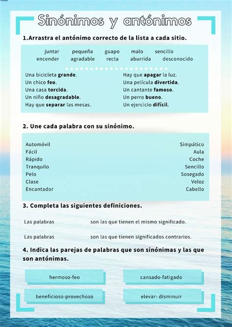 Sinónimos Y Antónimos Lengua Castellana Ficha Puedes Hacer Los
