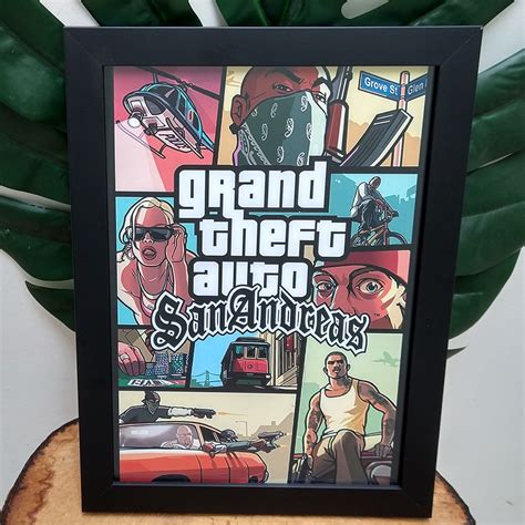 Quadro Decorativo Com Moldura E Vidro Gta San Andreas Pôster Gamer Geek