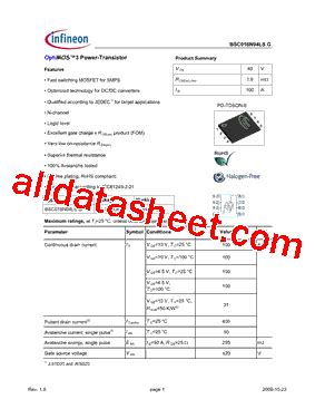 BSC016N04LSG 数据表 PDF Infineon Technologies AG