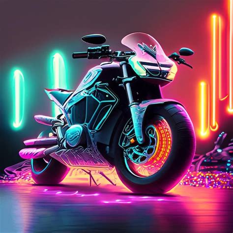 Premium AI Image | Photo a motorcycle with neon lights that is lit up