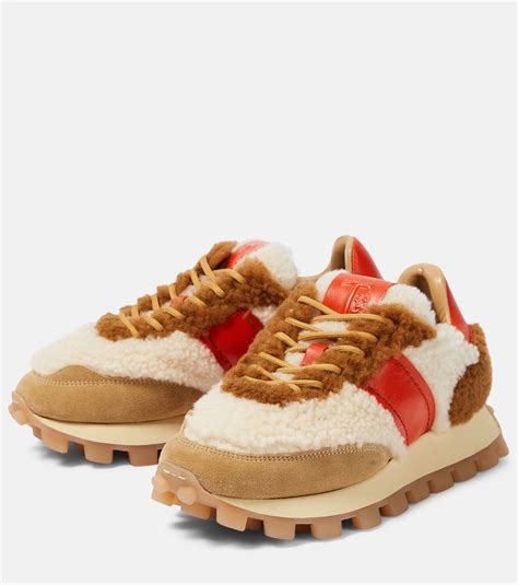 Tod S 1T Leather Trimmed Shearling Sneakers Tod S