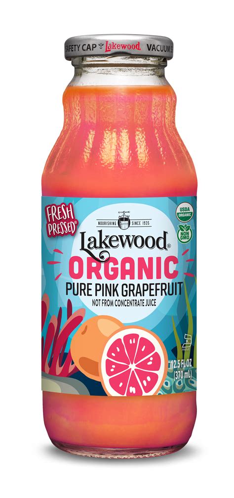 Lakewood Organic PURE Pink Grapefruit Juice, Fresh Pressed (12.5 oz, 12 pack)