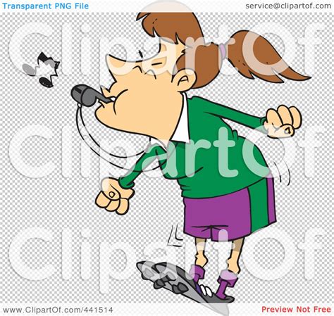 Royalty Free Rf Clip Art Illustration Of A Cartoon Female Referee Blowing A Whistle By