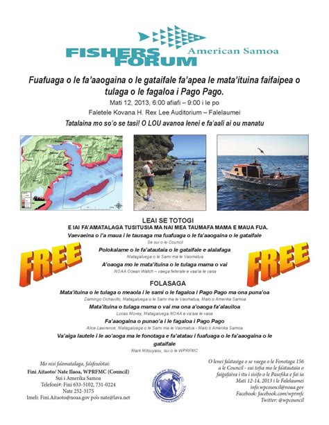 Amerika Samoa Fishers Forum Flyer By Western Pacific Regional Fishery