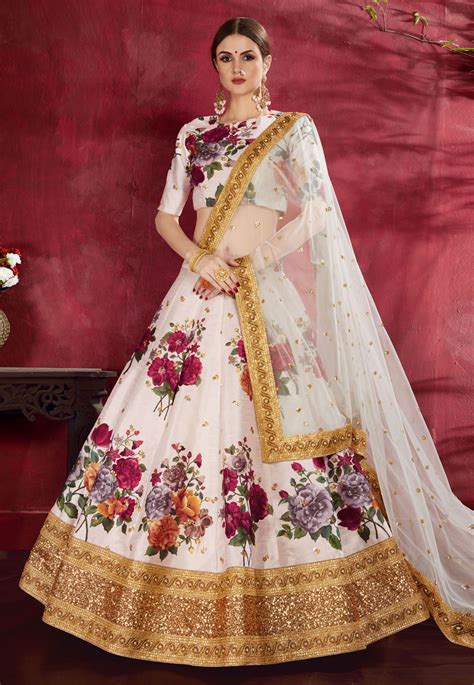 Off White Banglori Silk Circular Lehenga Choli