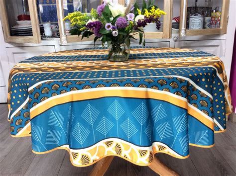 Nappe Ventails Turquoise Gris Ou Bleu Jaune Ronde Cm