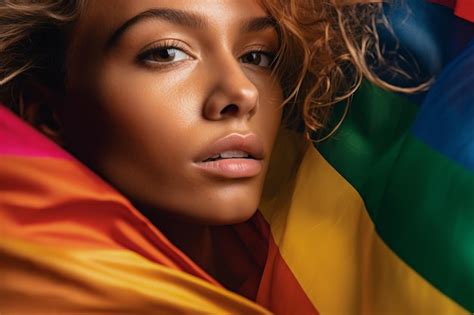Premium Ai Image Expressive Pride Photo Of A Gay Woman With A Rainbow Flag Pride Month Lesbian
