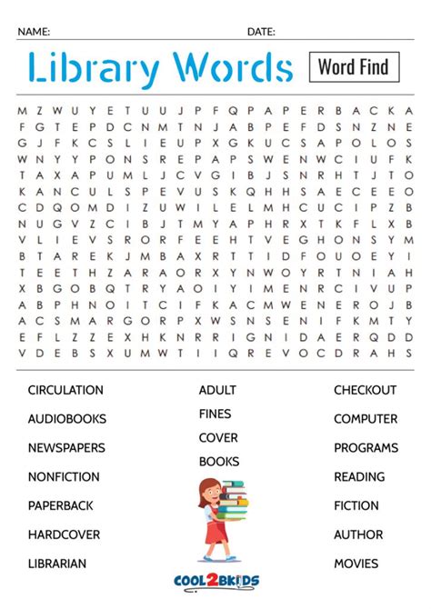 Printable Library Word Search Cool2bkids