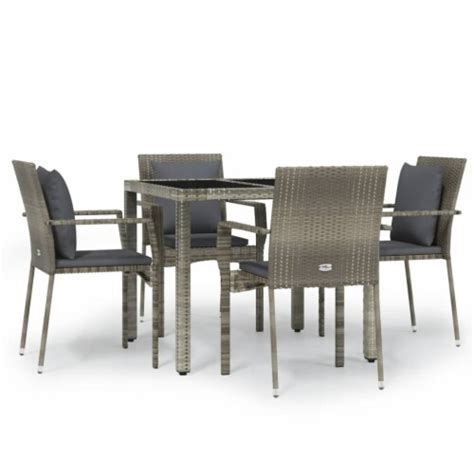 VidaXL 5 Piece Patio Dining Set With Cushions Gray Poly Rattan 35 4