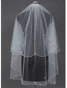 Two Tier Fingertip Bridal Veils With Beaded Edge Wedding