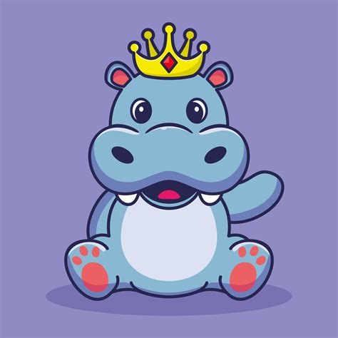 Vector illustration of cute cartoon king hippo sitting waving 12659691 ...