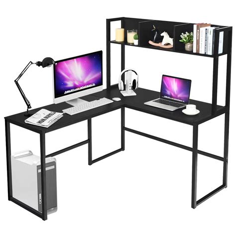 Buy Tangkula Reversible L Shaped Desk With Hutch Space Saving Corner