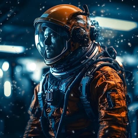 Astronauta En Traje Espacial Y Casco Sobre Un Fondo Oscuro Foto Premium