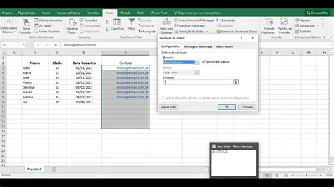 Como validar a digitação de emails no excel YouTube