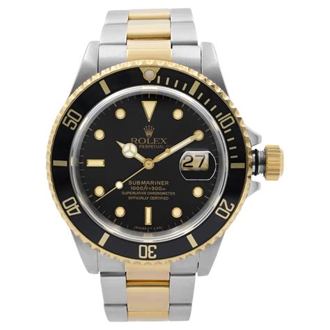 Rolex Submariner 18k Gold Steel Blue Dial Automatic Mens Watch 16613