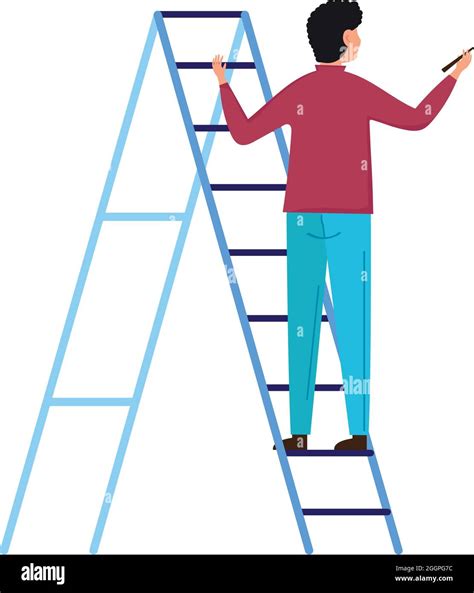 Man On Ladder With Stick Stock Vector Image And Art Alamy