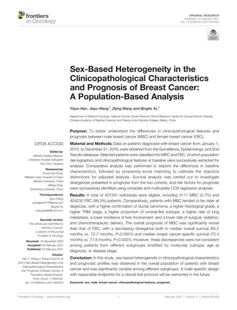 Pdf Sex Based Heterogeneity In The Clinicopathological