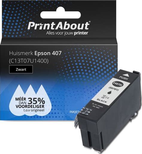 PrintAbout Huismerk Inktcartridge 407 C13T07U1400 Zwart Geschikt Voor