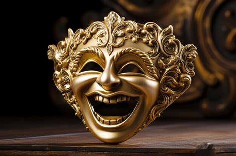 Premium Photo | Bronze male actors mask of a comic actor on a table