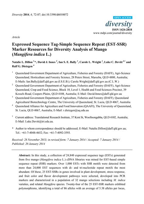 Solution Expressed Sequence Tag Simple Sequence Repeat Est Ssr Marker Resources For Diversity