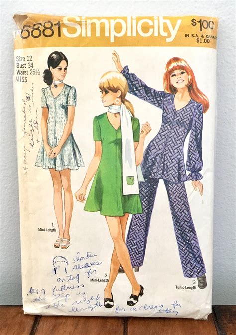 Vintage 1970 Simplicity Pattern 8881 Size 12 Misses Mini Etsy Scarf Sewing Pattern Vintage