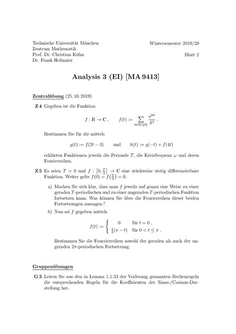 Blatt Ls Technische Universit At M Unchen Zentrum Mathematik