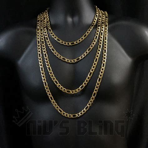 18k Ip Gold Plated Solid Figaro Chain 316l Stainless Steel Mens Link