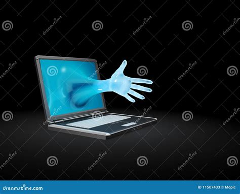hand reaching    notebook screen stock illustration