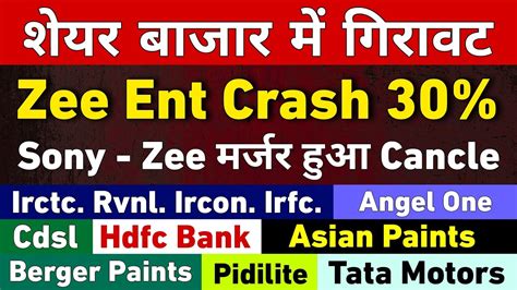 शेयर बाजार में गिरावट ⭕ Zee Ent Share Crash Irctc Rvnl Ircon