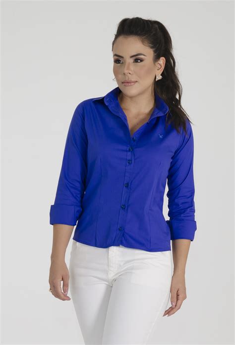 Camisa Social Feminina Azul Royal Personalidade Vibrante