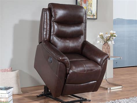 Lift & Rise Recliner Chair - Chocolate Thick Semi-Aniline Genuine ...