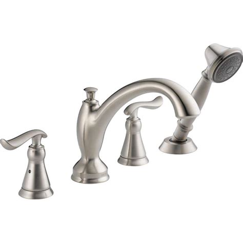 Delta Linden Handle Deck Mount Roman Tub Faucet With Hand Shower Trim