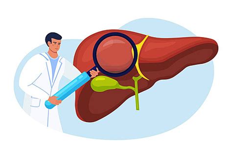 Doctor Using Magnifier To Diagnose Liver Disease Examination Test