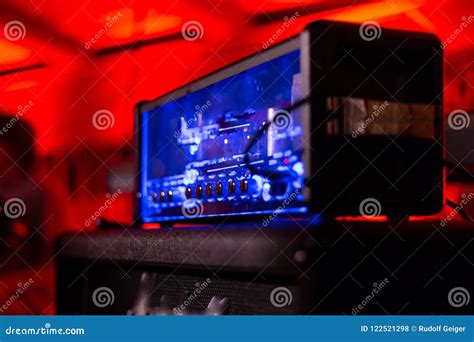 Blue Neon Amplifier On Stage Stock Photo Image Of Graphics Glowing