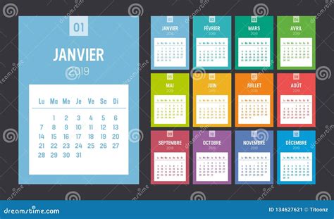 Colorful 2019 French Calendar Stock Vector Illustration Of French